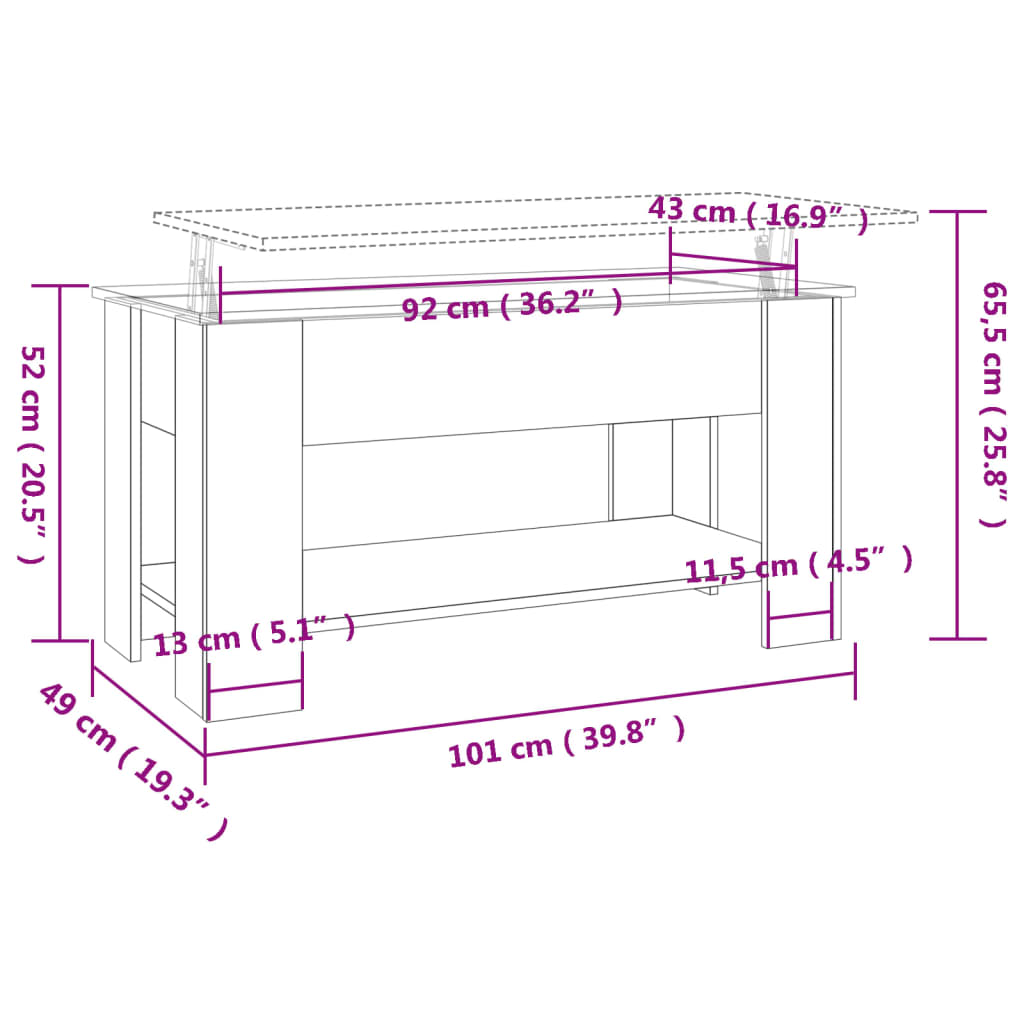 Table basse Sonoma gris 101x49x52 cm Bois d’ingénierie - Tables basses
