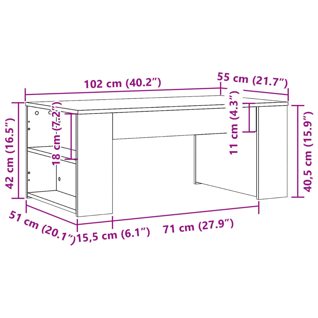 Table basse sonoma gris 102x55x42 cm bois d’ingénierie - Tables basses