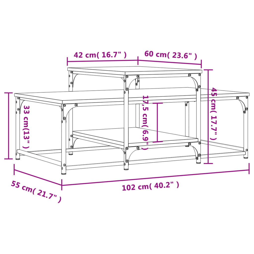 Table basse sonoma gris 102x60x45 cm bois d’ingénierie - Tables basses