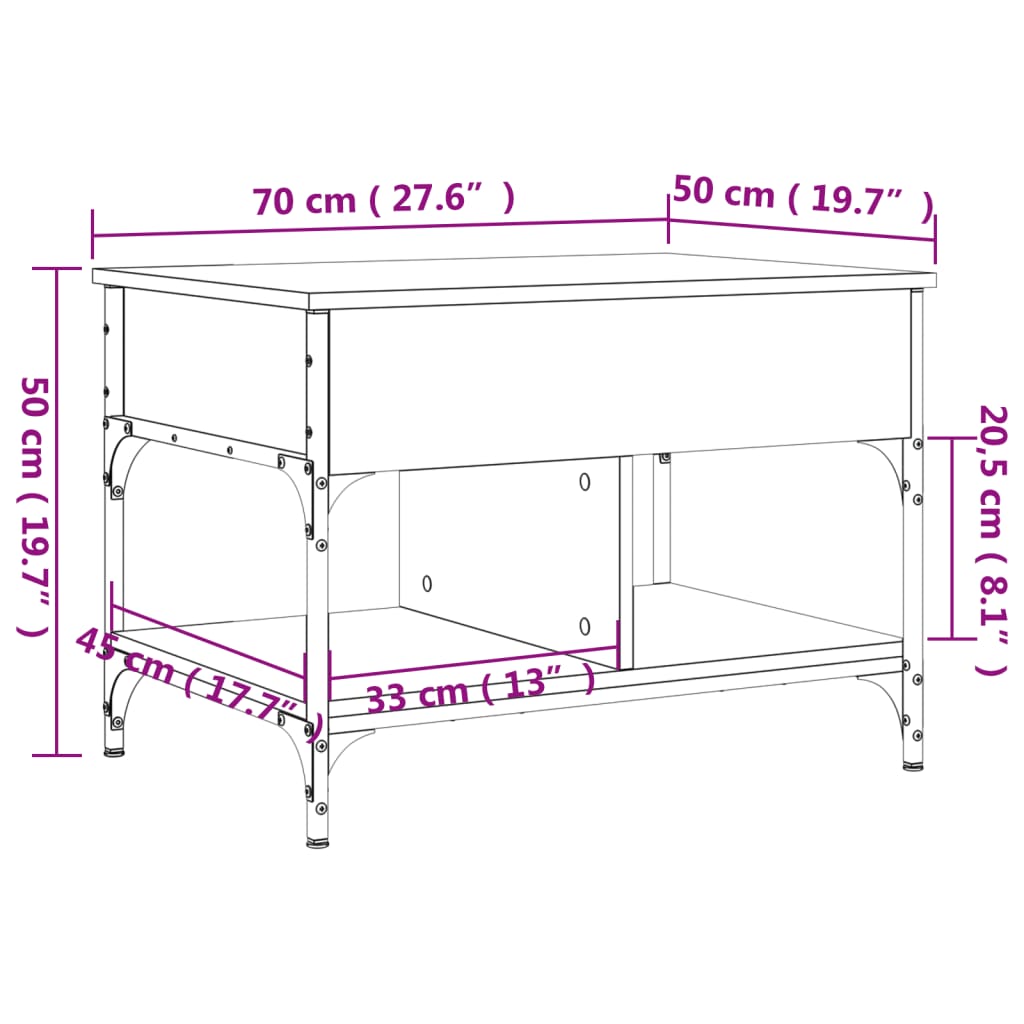 Table basse sonoma gris 70x50x50 cm bois d’ingénierie et métal - Tables basses