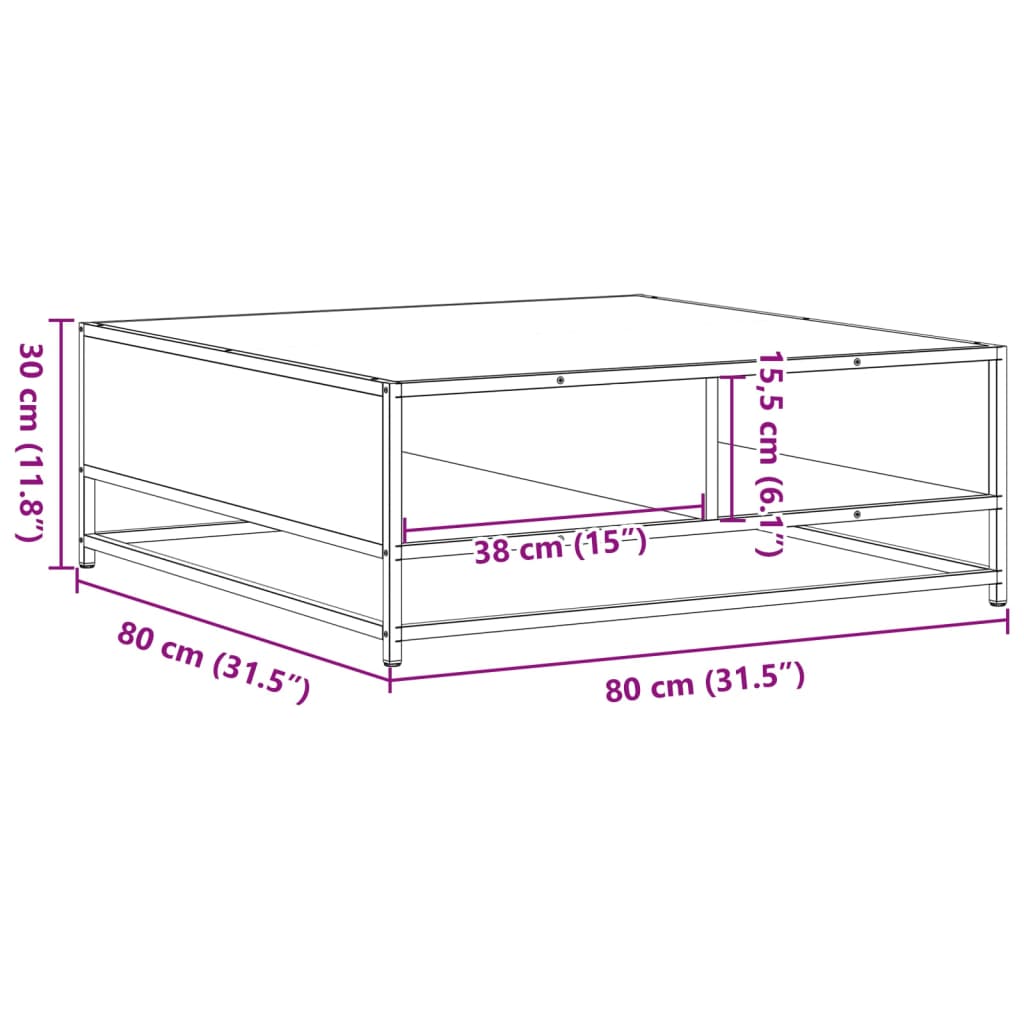 Table basse sonoma gris 80x80x30 cm bois d’ingénierie et métal - Tables basses