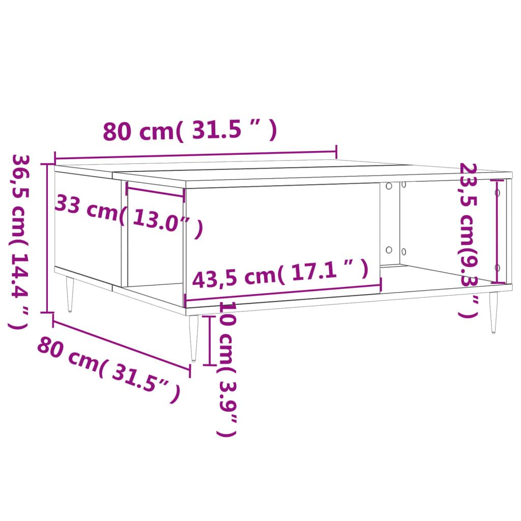 Table basse sonoma gris 80x80x36,5 cm bois d’ingénierie - Tables basses