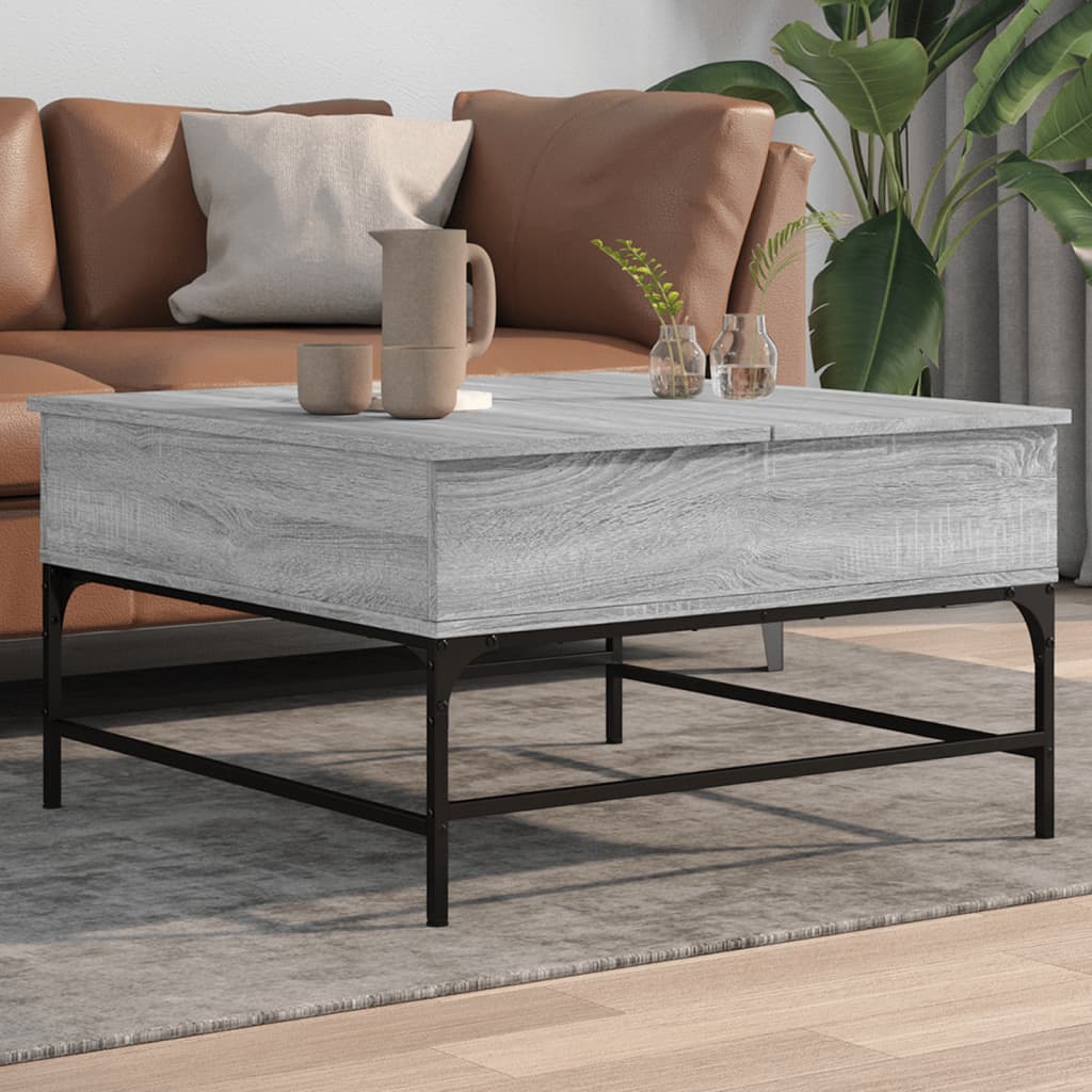 Table basse sonoma gris 80x80x45 cm bois d’ingénierie et métal - Tables basses