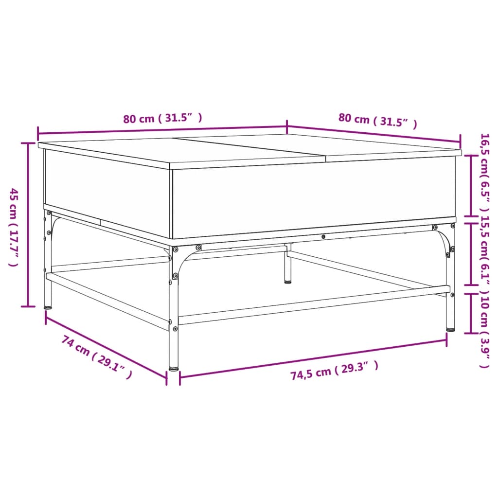 Table basse sonoma gris 80x80x45 cm bois d’ingénierie et métal - Tables basses