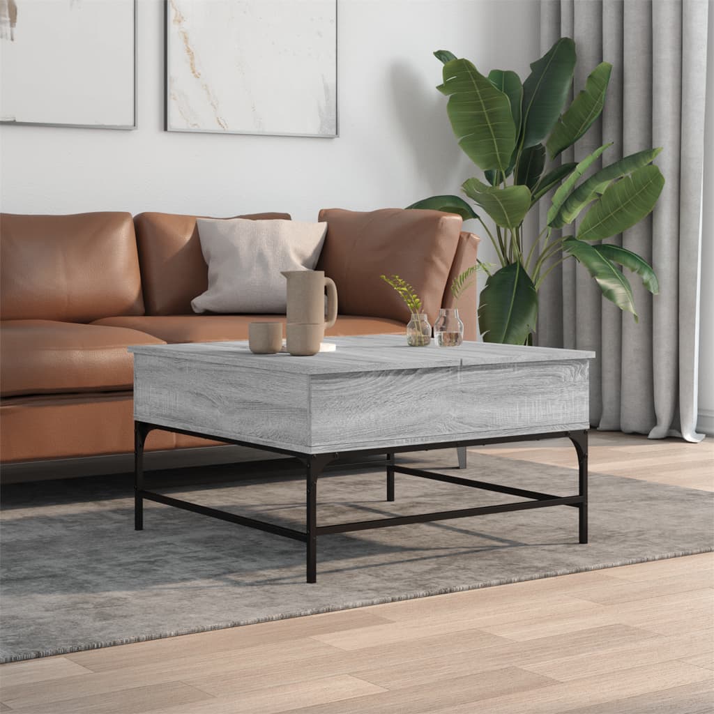 Table basse sonoma gris 80x80x45 cm bois d’ingénierie et métal - Tables basses
