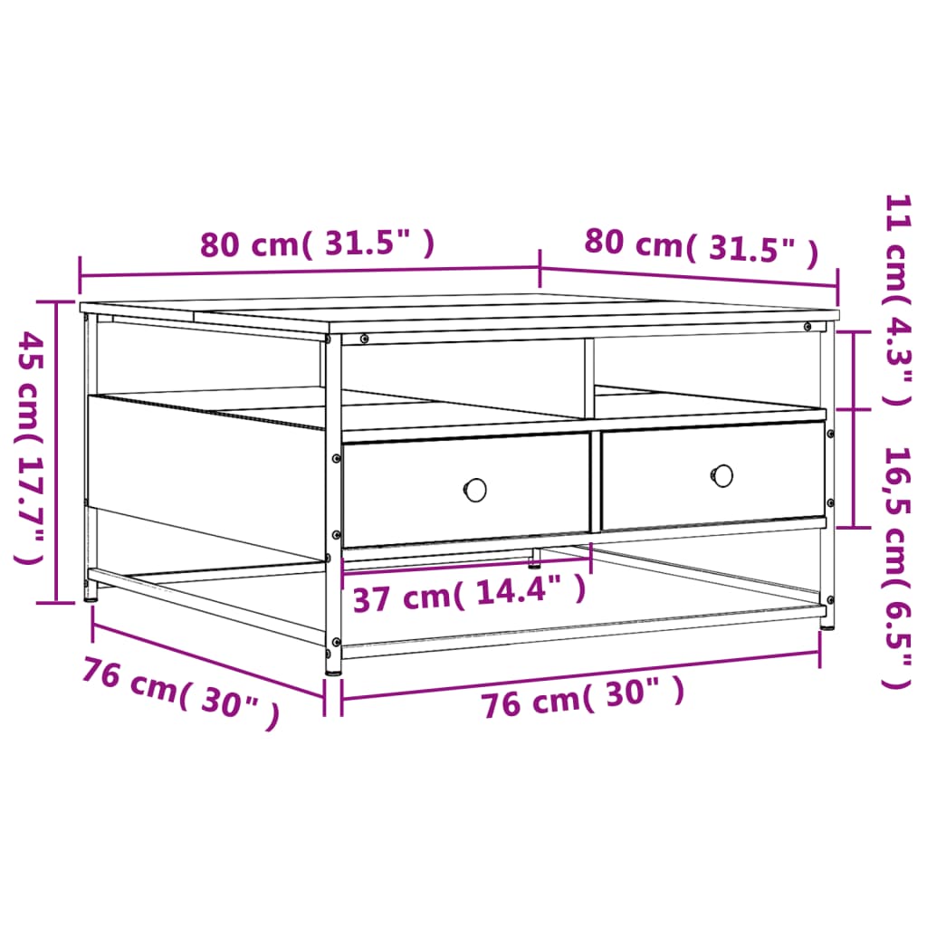 Table basse sonoma gris 80x80x45 cm bois d’ingénierie - Tables basses