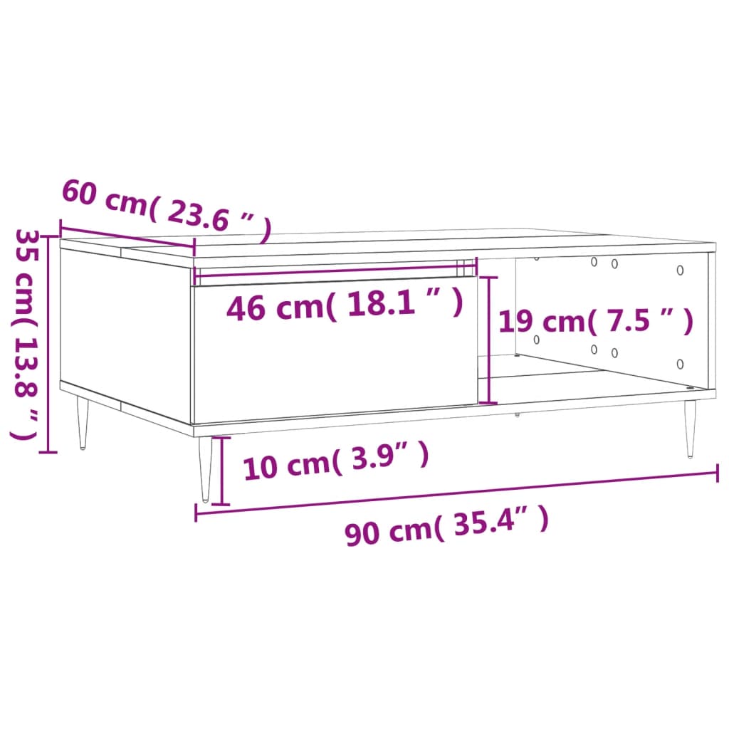 Table basse sonoma gris 90x60x35 cm bois d’ingénierie - Tables basses