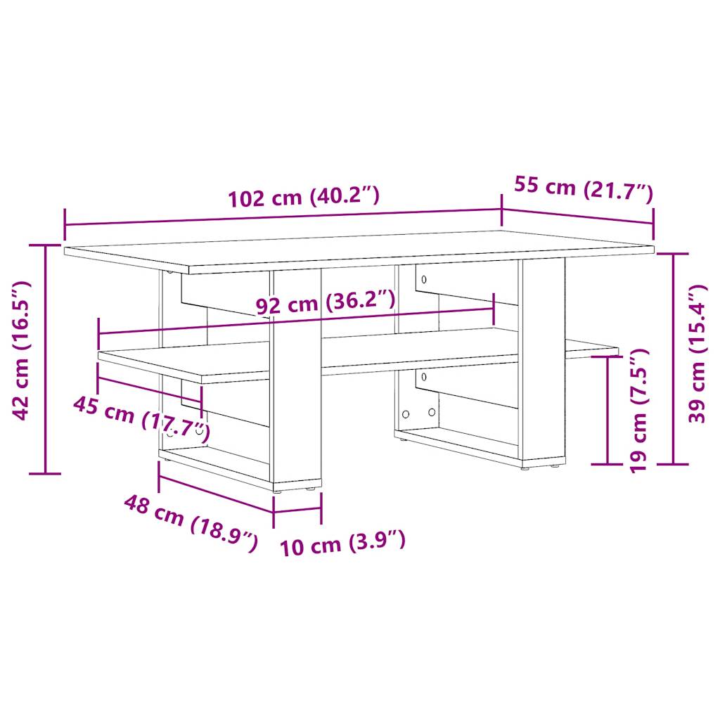 Table basse vieux bois 102x55x42 cm bois d’ingénierie - Tables basses
