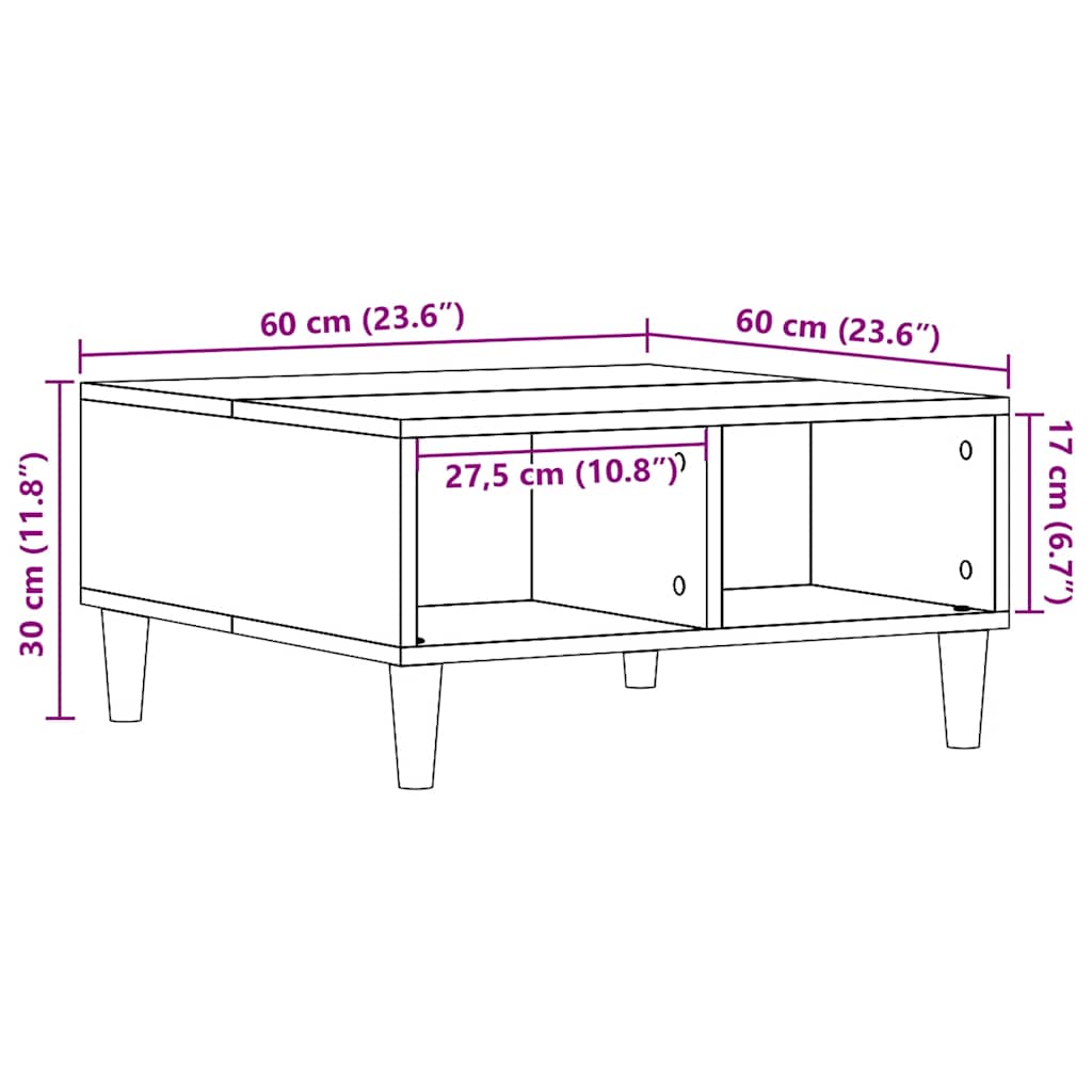 Table basse vieux bois 60x60x30 cm bois d’ingénierie - Tables basses