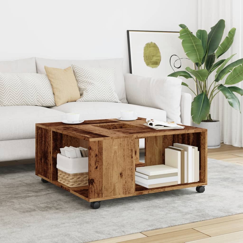Table basse vieux bois 80x80x40 cm bois d’ingénierie - Tables basses