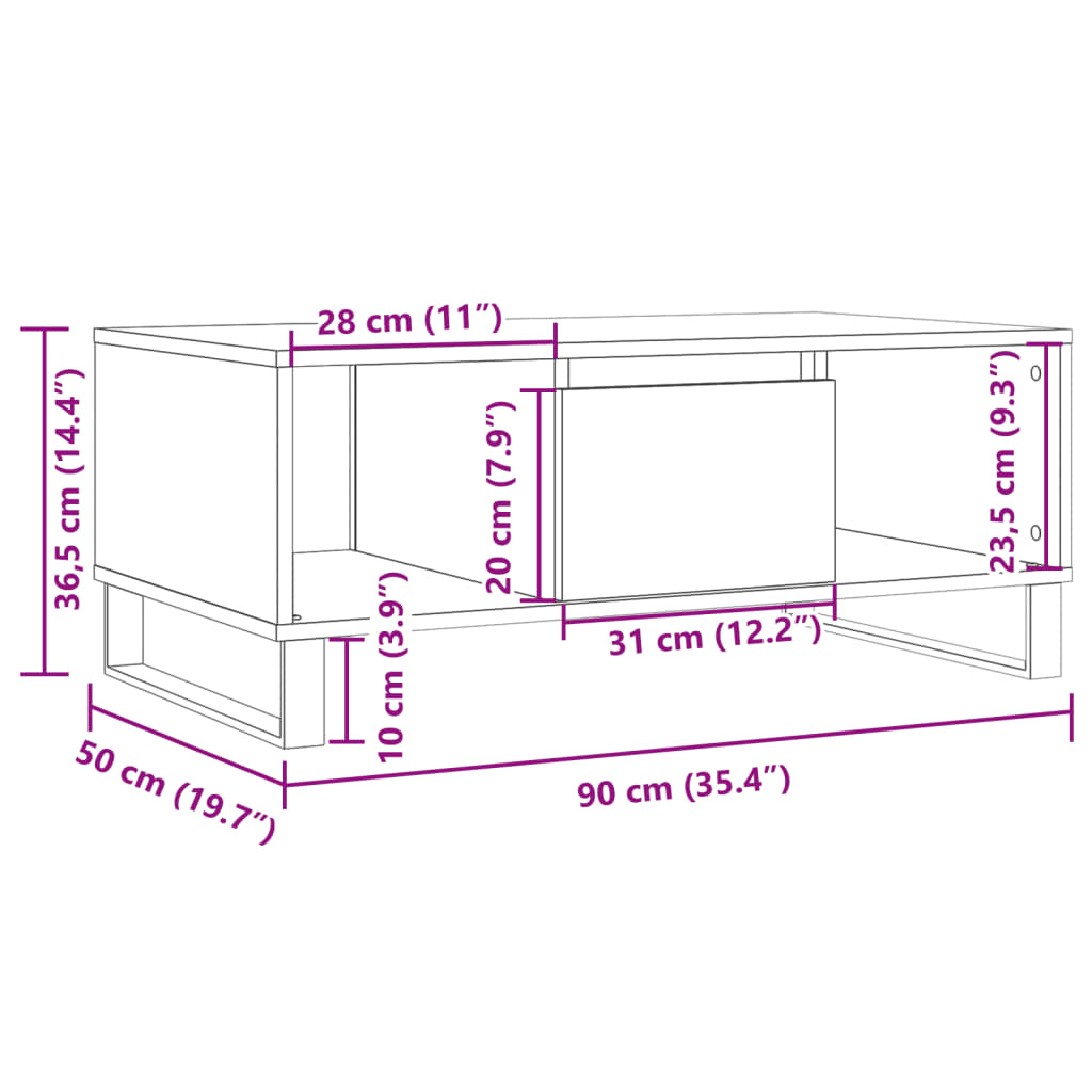 Table basse vieux bois 90x50x36,5 cm bois d’ingénierie - Tables basses