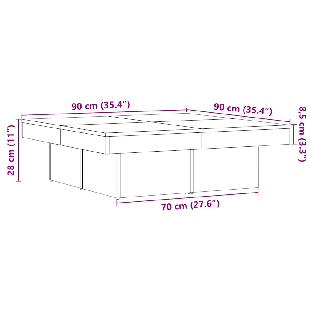 Table basse vieux bois 90x90x28 cm bois d’ingénierie - Tables basses
