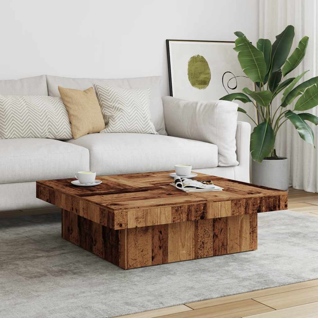 Table basse vieux bois 90x90x28 cm bois d’ingénierie - Tables basses