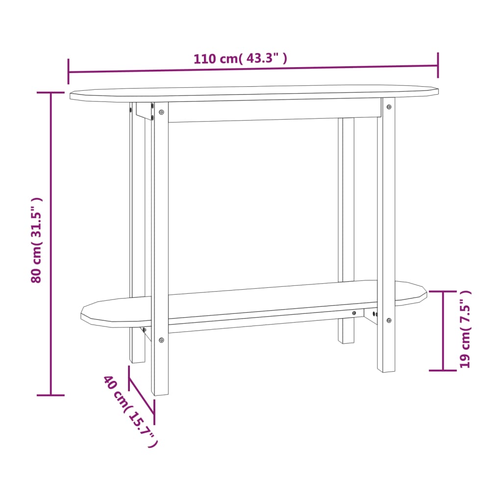 Table console Gris 110x40x80 cm Bois massif de pin - Tables basses