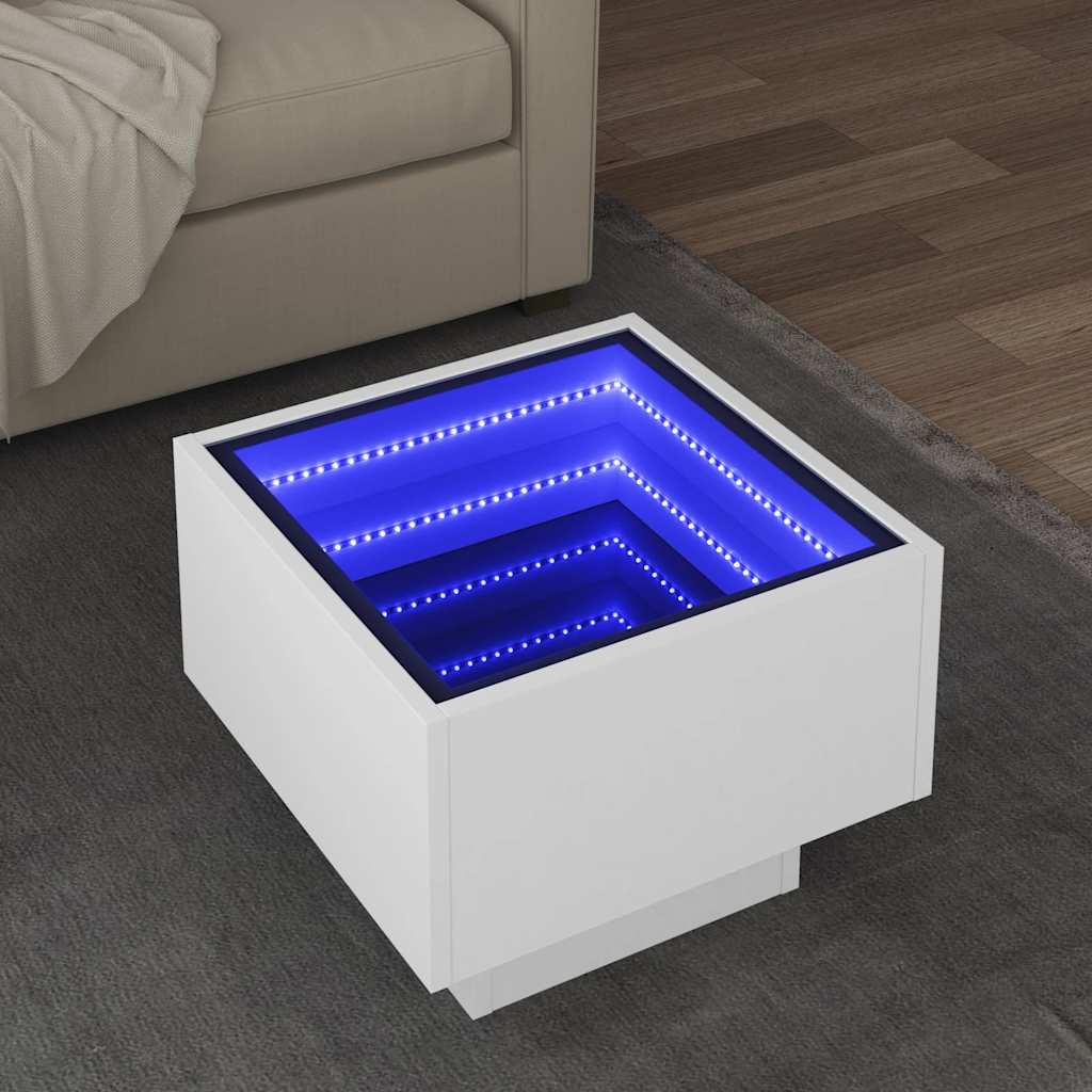 Table d’appoint avec LED blanc 40x40x30 cm bois d’ingénierie - Tables basses