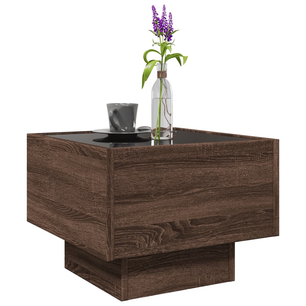 Table d’appoint et LED chêne marron 40x40x30 cm bois ingénierie - Tables basses