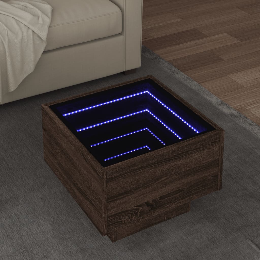 Table d’appoint et LED chêne marron 40x40x30 cm bois ingénierie - Tables basses