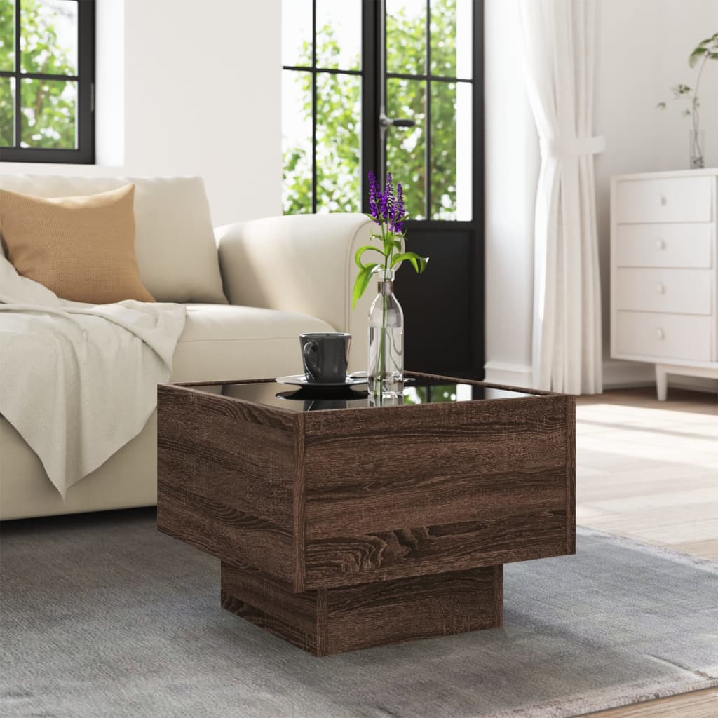 Table d’appoint et LED chêne marron 40x40x30 cm bois ingénierie - Tables basses