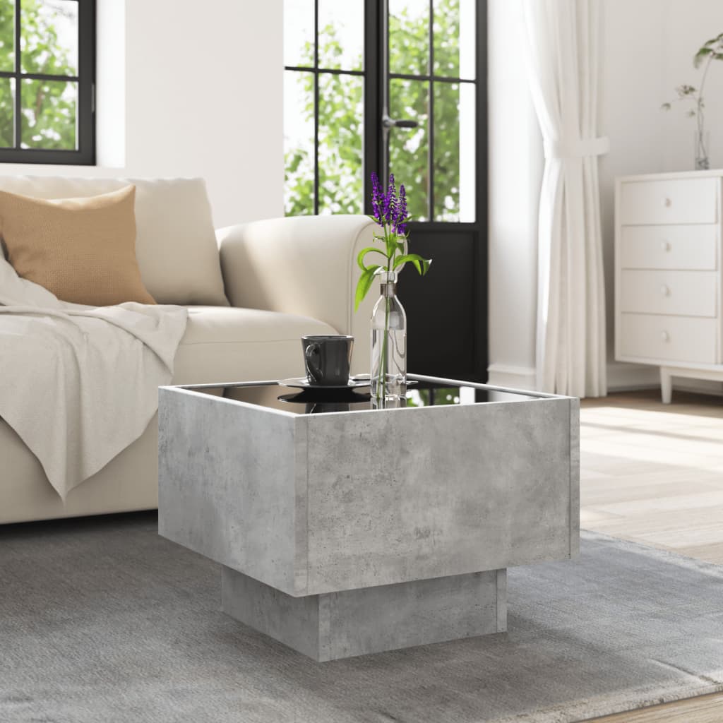 Table d’appoint et LED gris béton 40x40x30 cm bois d’ingénierie - Tables basses