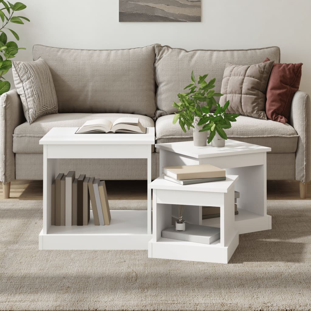 Tables basses 3 pcs blanc bois d’ingénierie - Tables basses