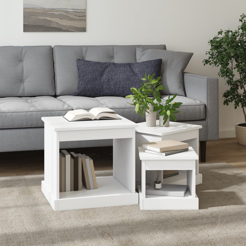 Tables basses 3 pcs blanc bois d’ingénierie - Tables basses