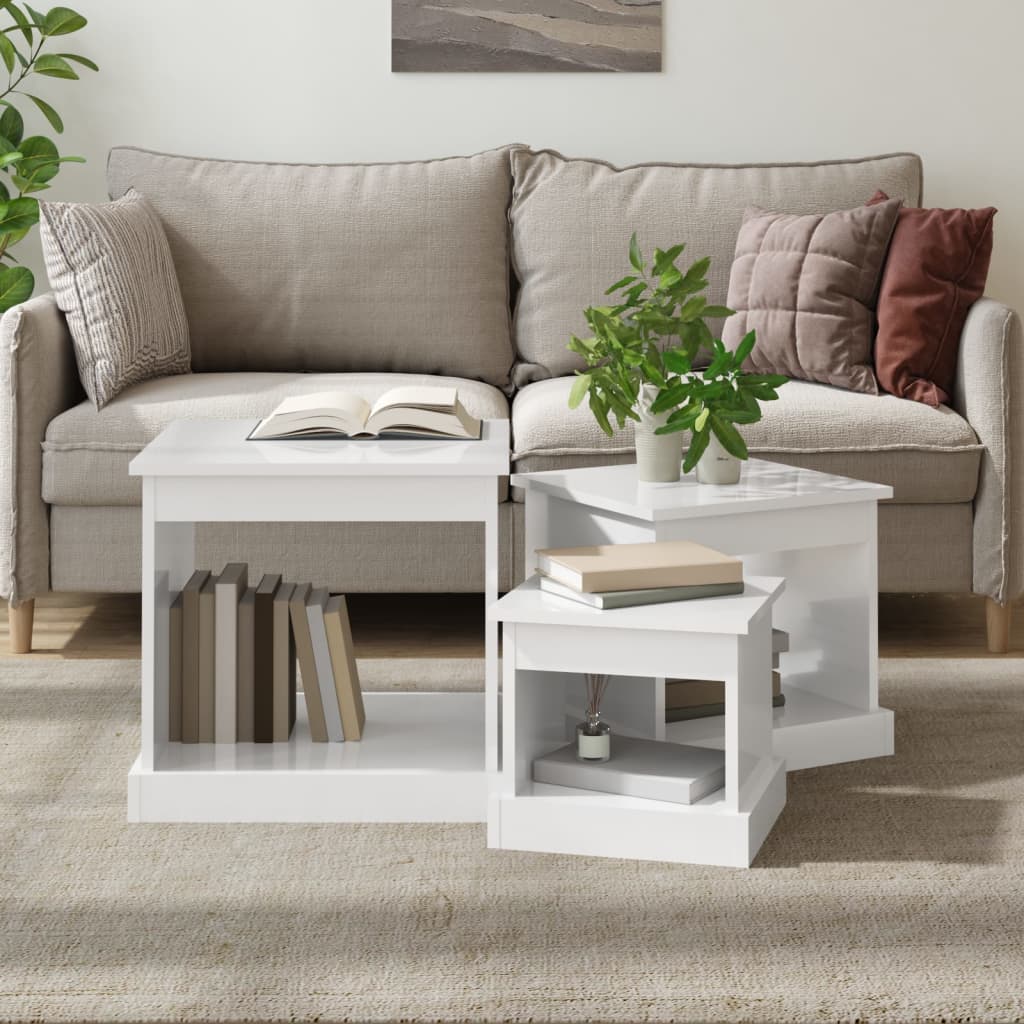 Tables basses 3 pcs blanc brillant bois d’ingénierie - Tables basses