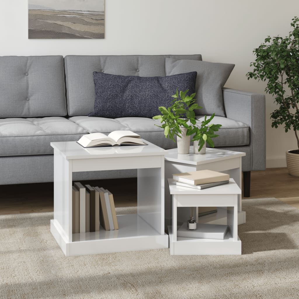 Tables basses 3 pcs blanc brillant bois d’ingénierie - Tables basses