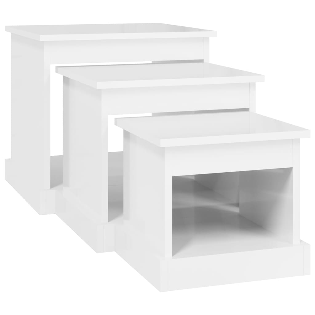 Tables basses 3 pcs blanc brillant bois d’ingénierie - Tables basses