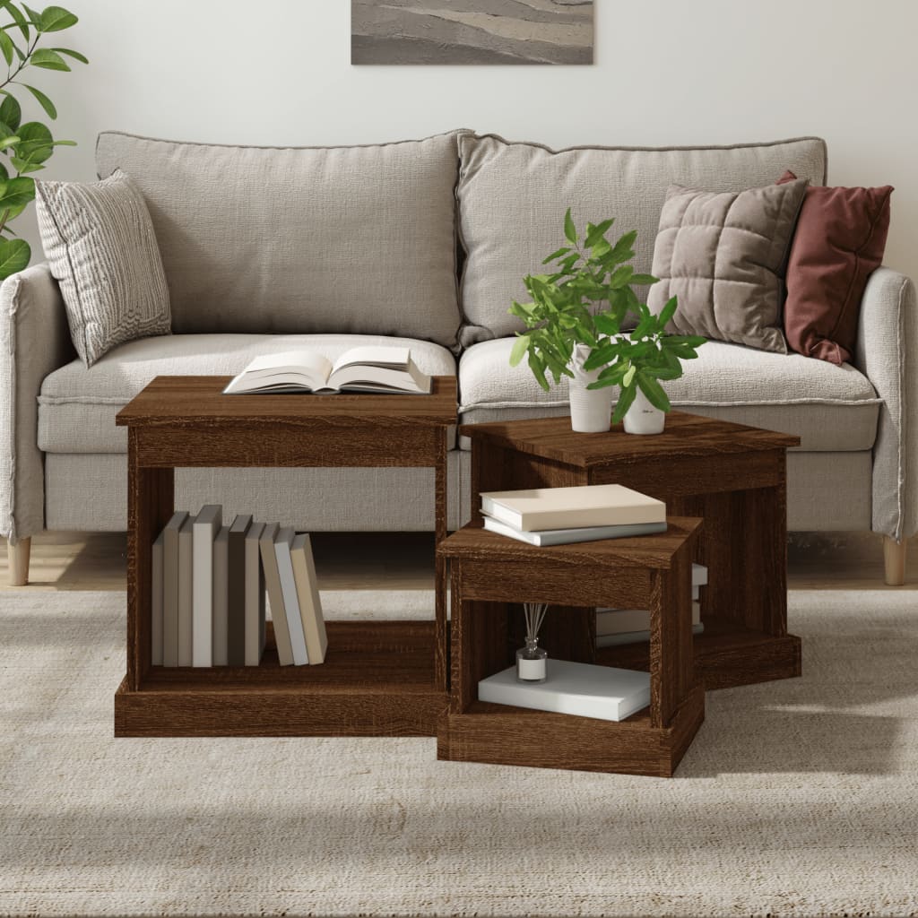 Tables basses 3 pcs chêne marron bois d’ingénierie - Tables basses