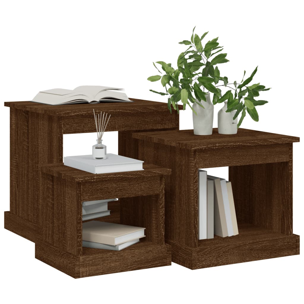 Tables basses 3 pcs chêne marron bois d’ingénierie - Tables basses