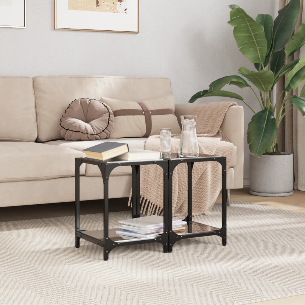 Tables basses avec dessus en verre noir 2 pcs 30x30x40 cm acier - Tables basses