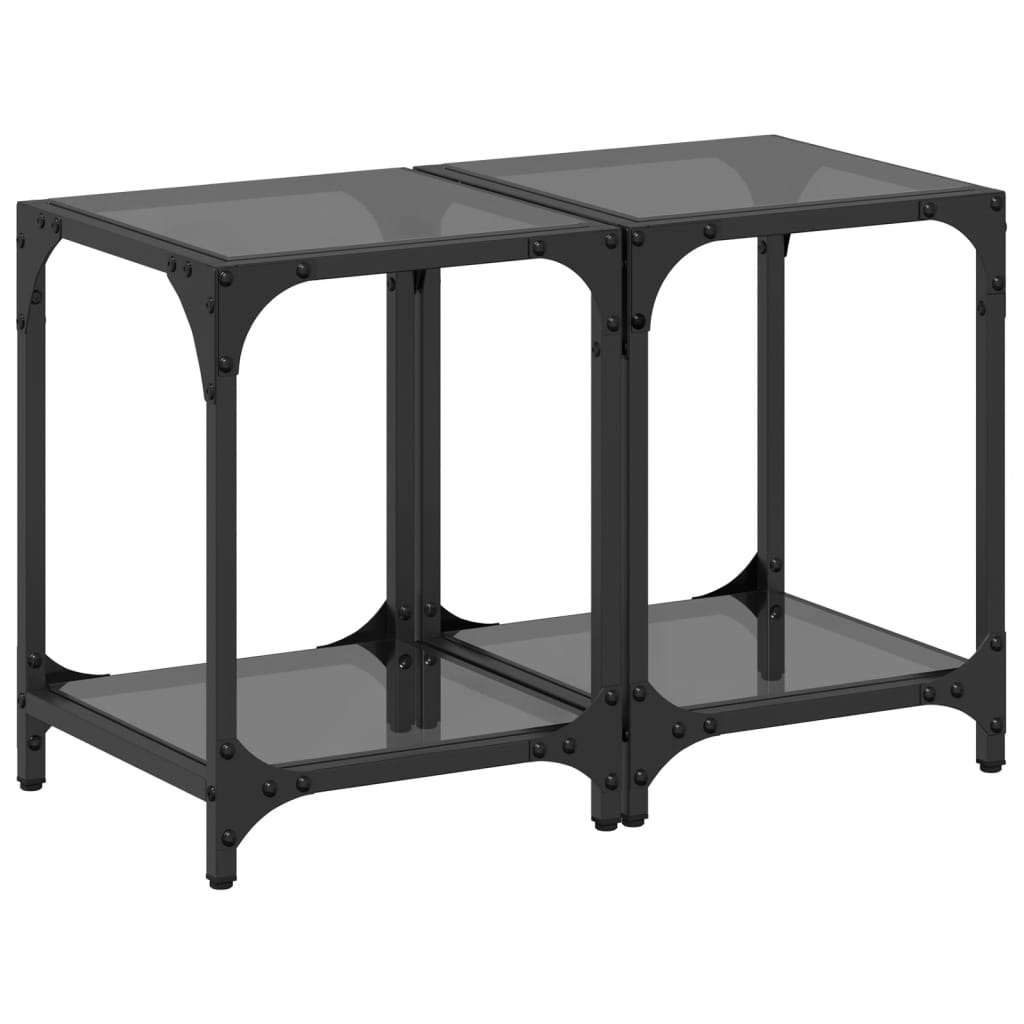 Tables basses avec dessus en verre noir 2 pcs 30x30x40 cm acier - Tables basses