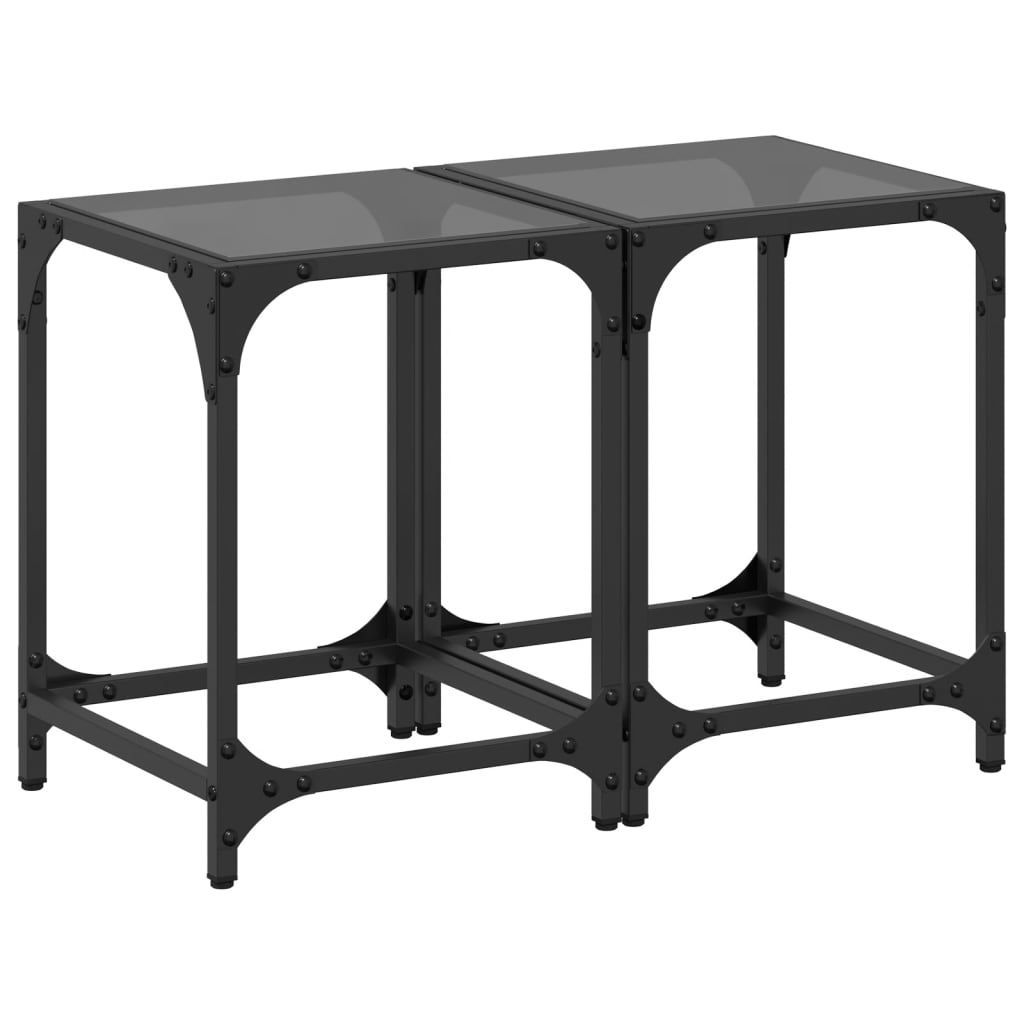 Tables basses avec dessus en verre noir 2 pcs 30x30x40 cm acier - Tables basses