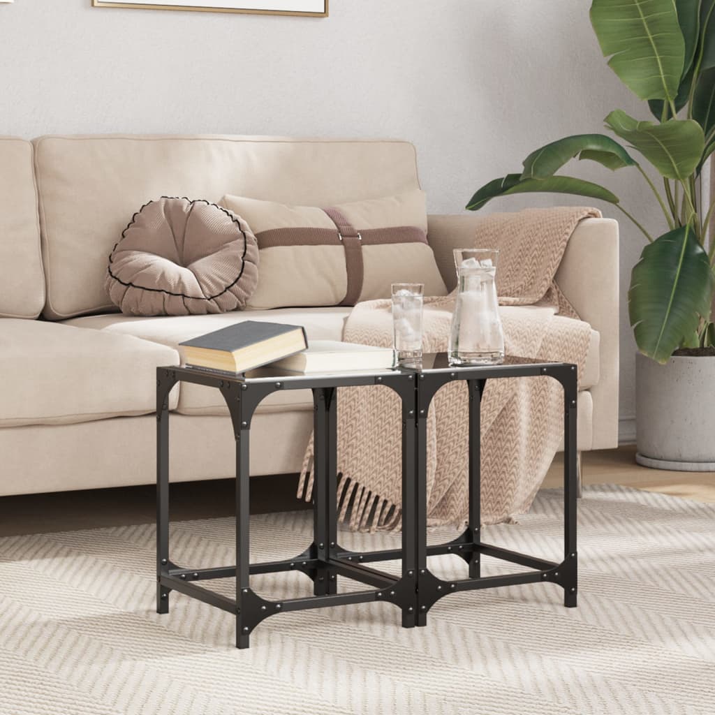 Tables basses avec dessus en verre noir 2 pcs 30x30x40 cm acier - Tables basses