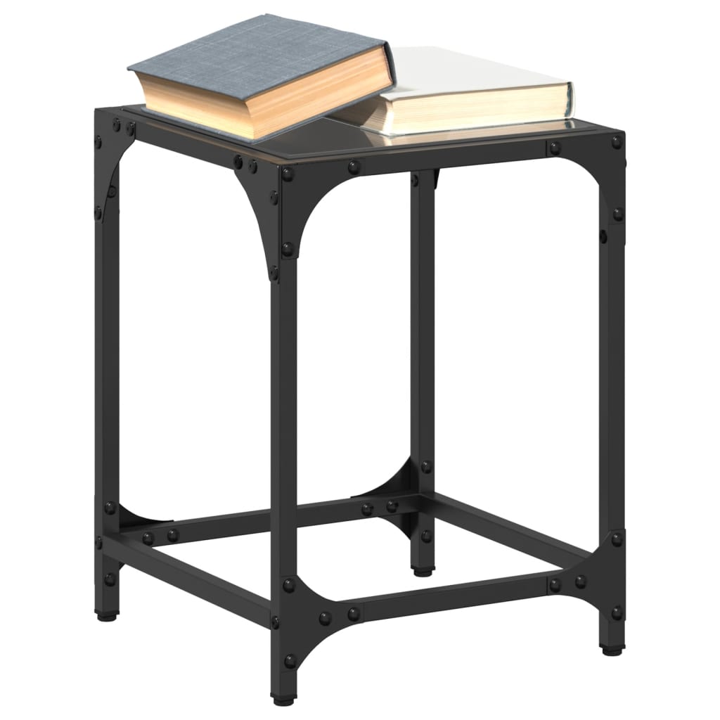 Tables basses avec dessus en verre noir 2 pcs 30x30x40 cm acier - Tables basses