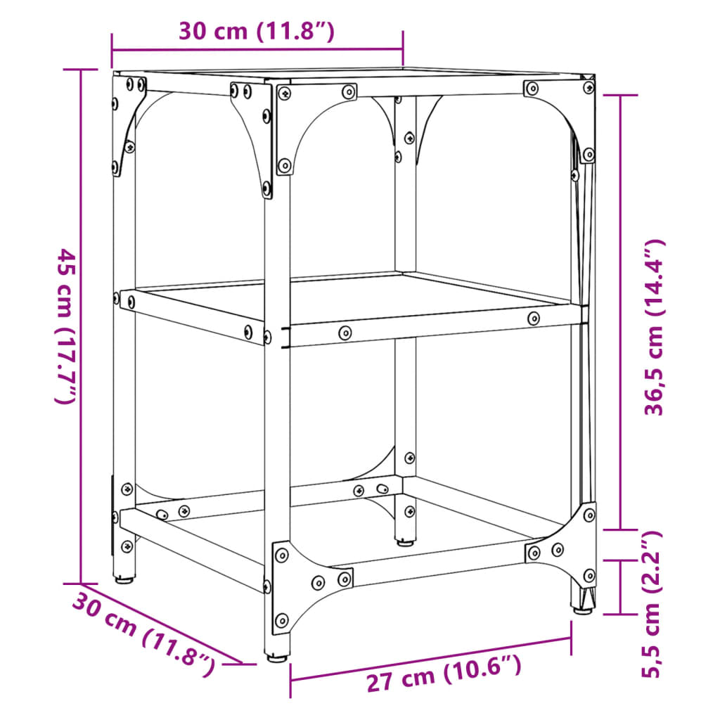 Tables basses avec dessus en verre noir 2 pcs 30x30x45 cm acier - Tables basses