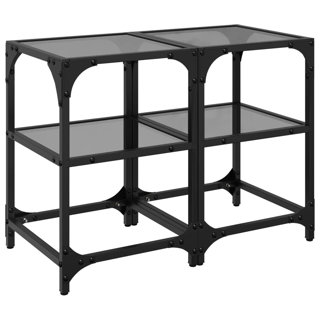 Tables basses avec dessus en verre noir 2 pcs 30x30x45 cm acier - Tables basses