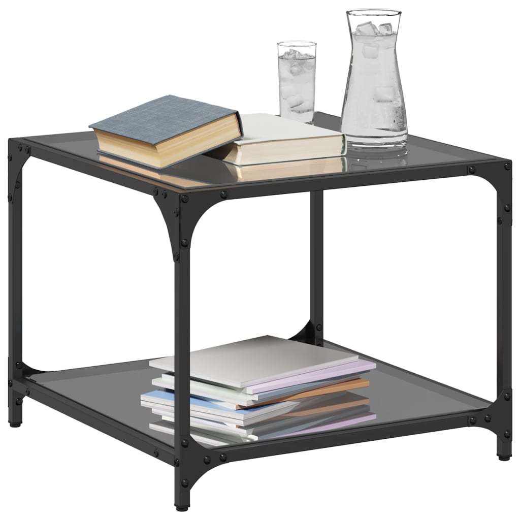 Tables basses avec dessus en verre noir 2 pcs 50x50x40 cm acier - Tables basses