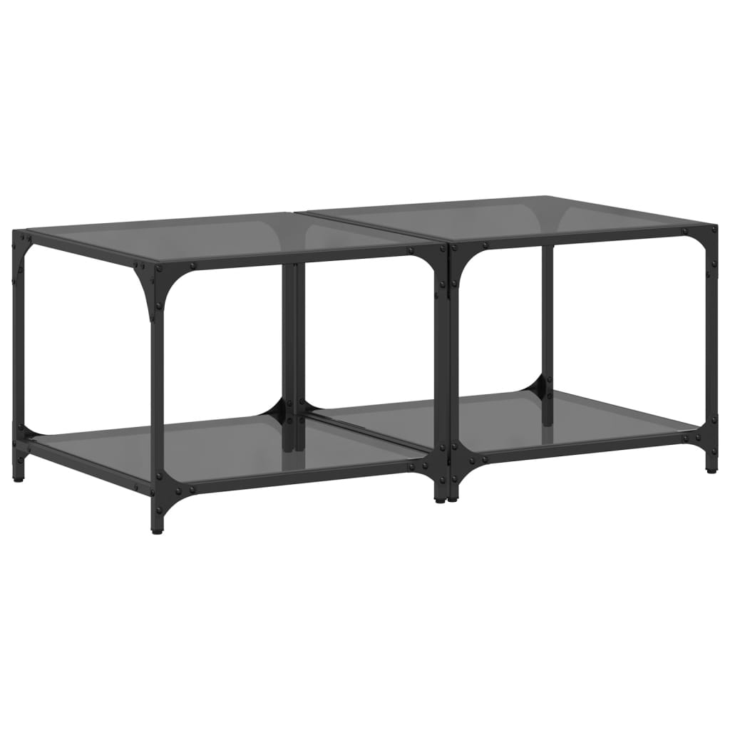 Tables basses avec dessus en verre noir 2 pcs 50x50x40 cm acier - Tables basses