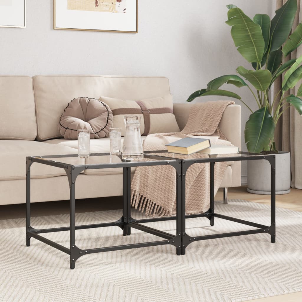 Tables basses avec dessus en verre transparent 2 pcs acier - Tables basses