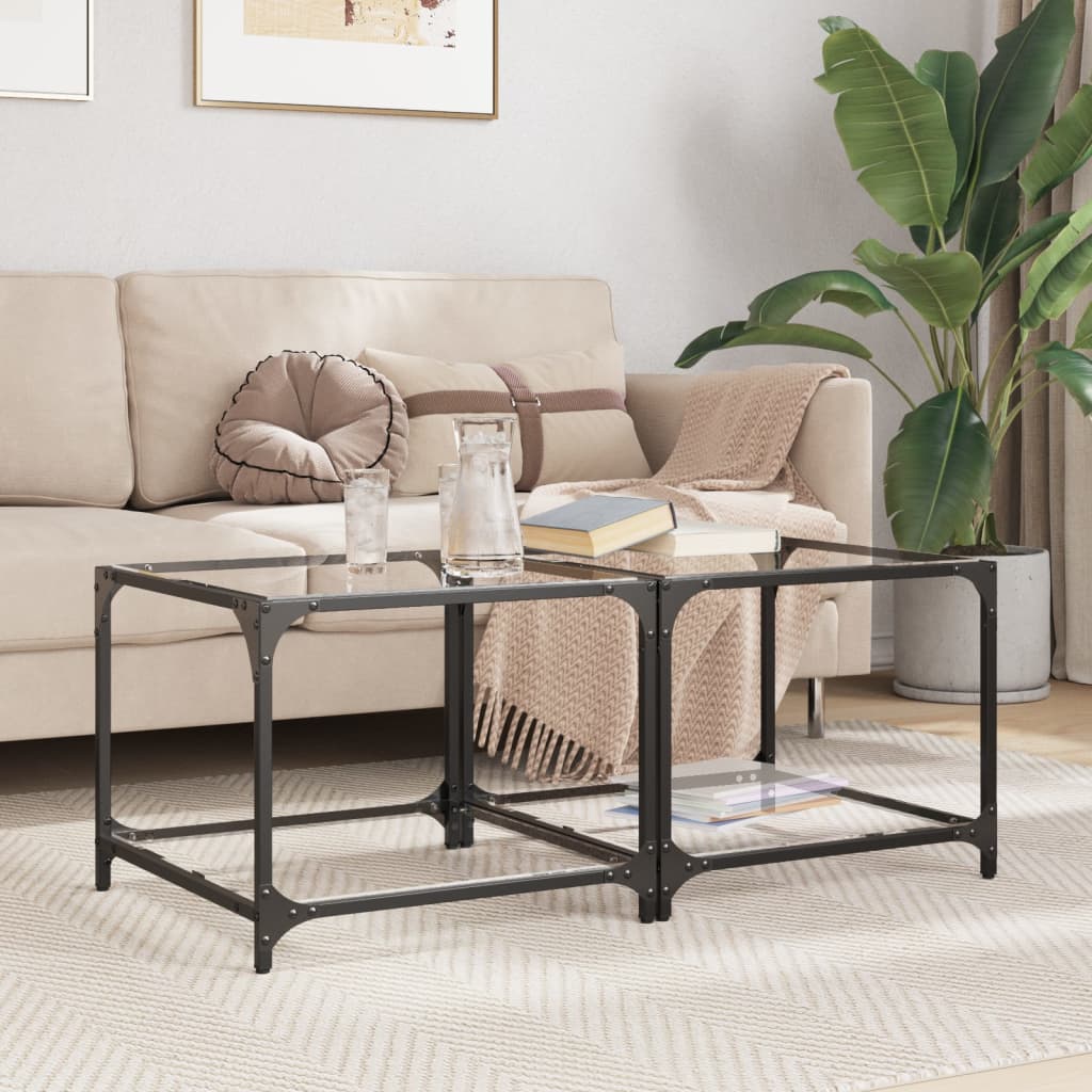 Tables basses avec dessus en verre transparent 2 pcs acier - Tables basses