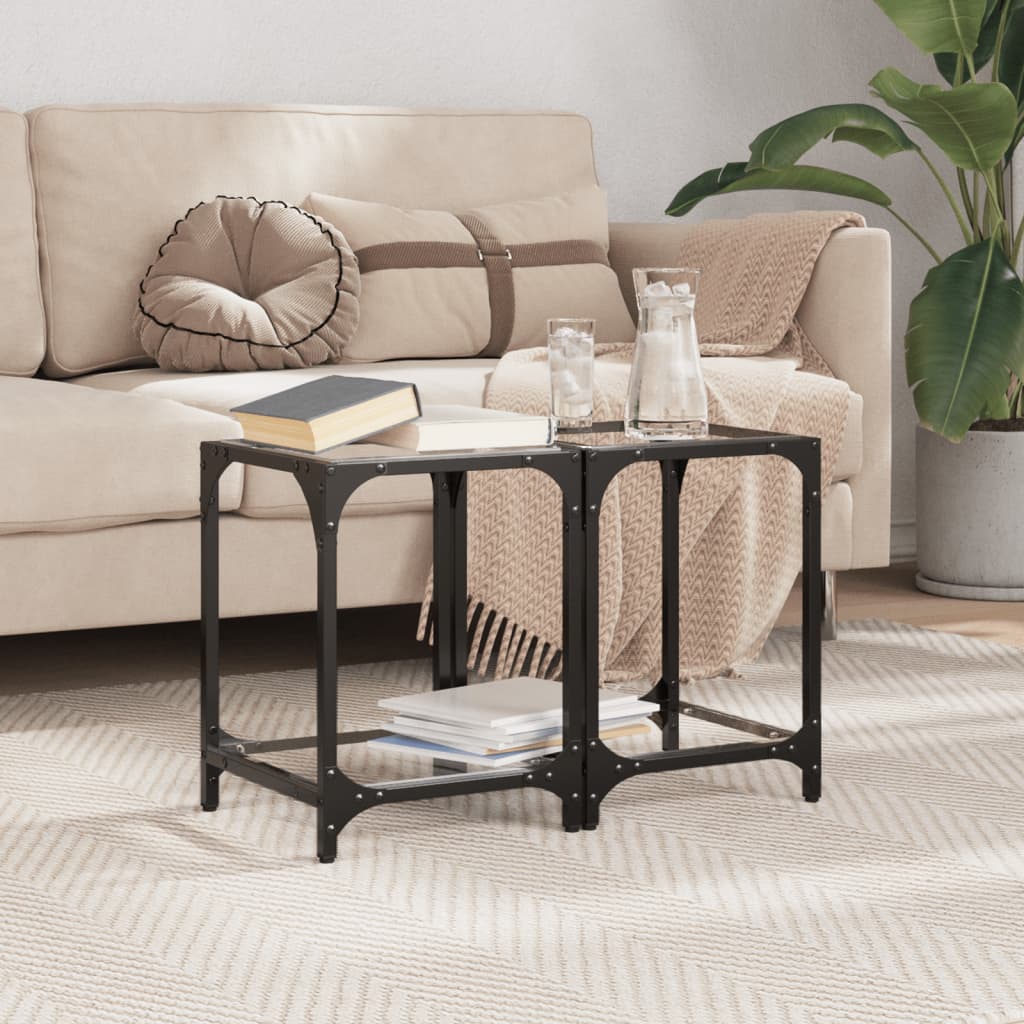 Tables basses avec dessus en verre transparent 2 pcs acier - Tables basses