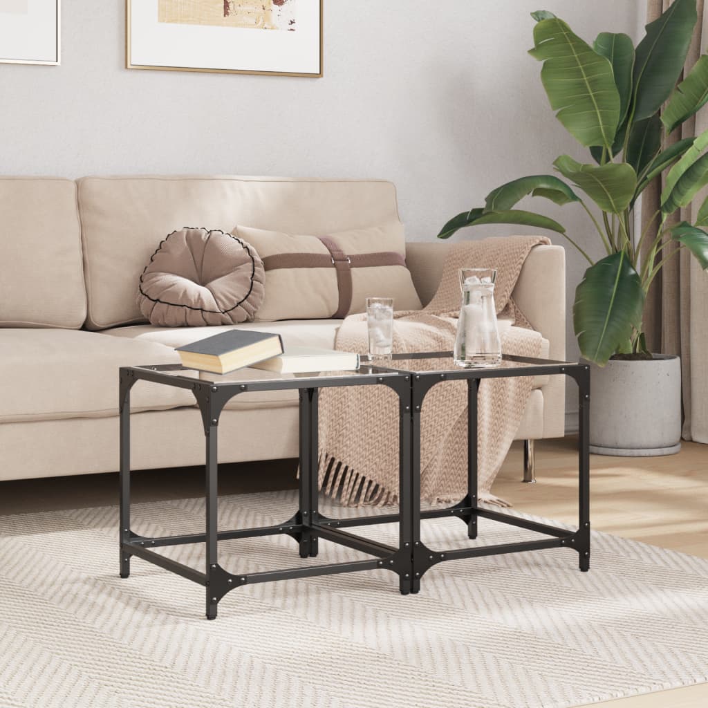 Tables basses avec dessus en verre transparent 2 pcs acier - Tables basses