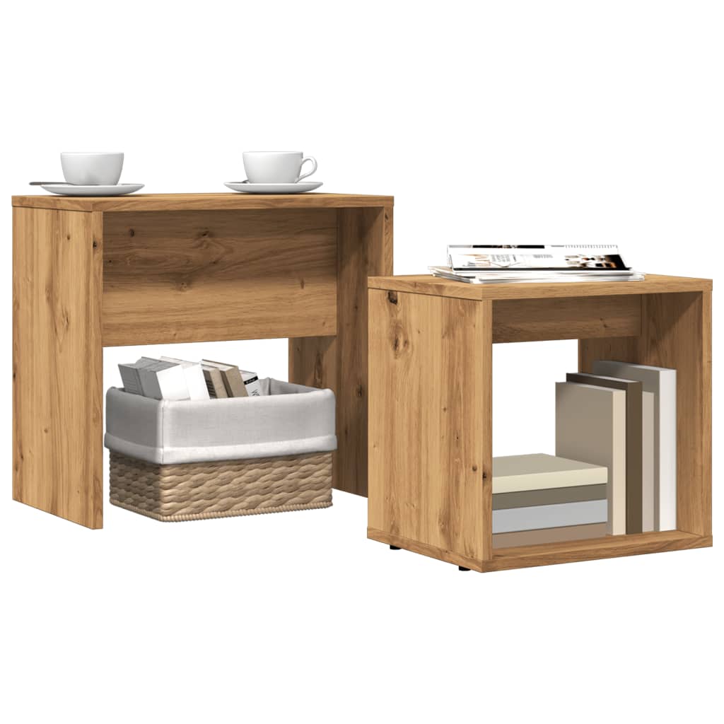 Tables basses gigognes 2 pcs chêne artisanal bois d’ingénierie - Tables basses