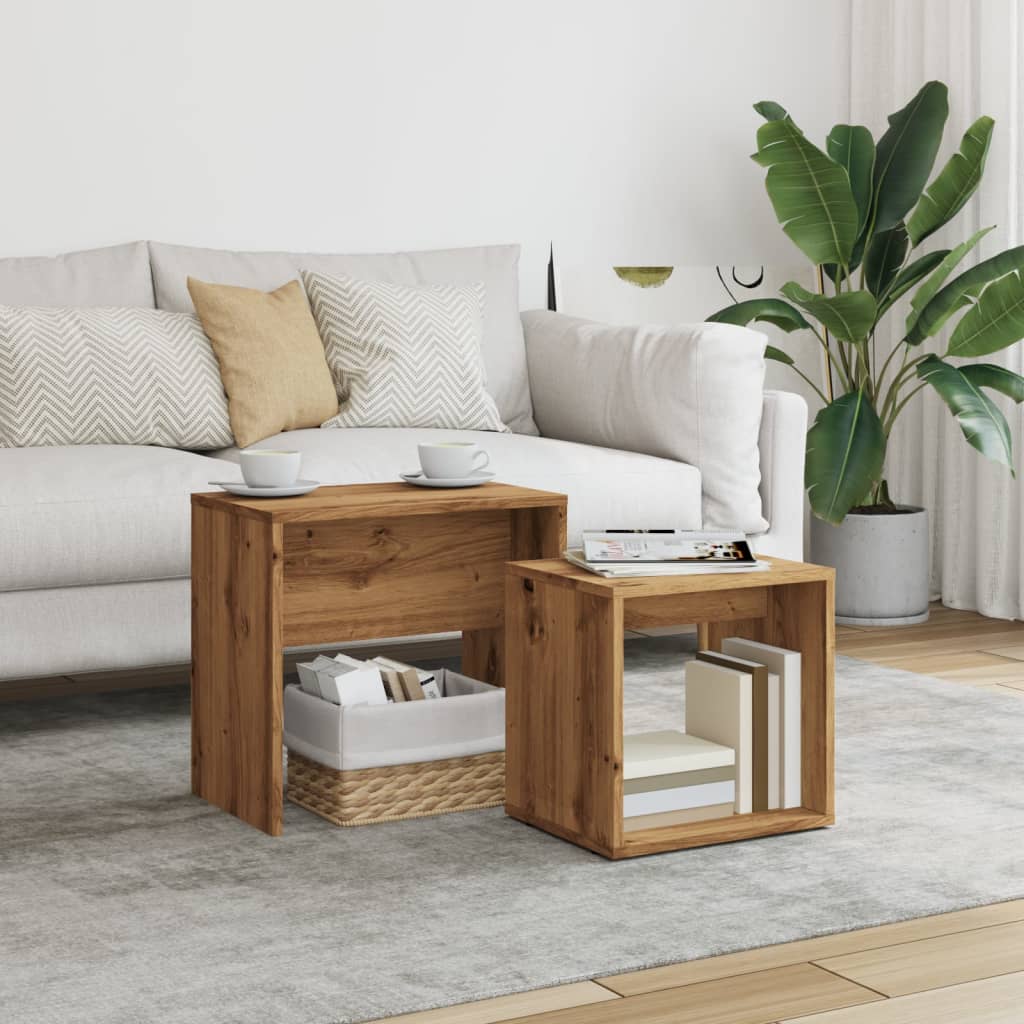 Tables basses gigognes 2 pcs chêne artisanal bois d’ingénierie - Tables basses