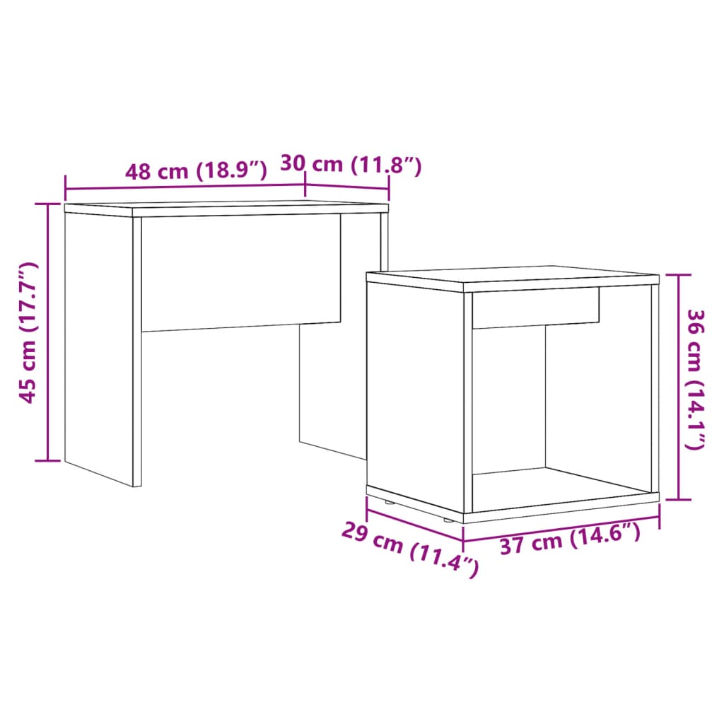 Tables basses gigognes 2 pcs chêne artisanal bois d’ingénierie - Tables basses