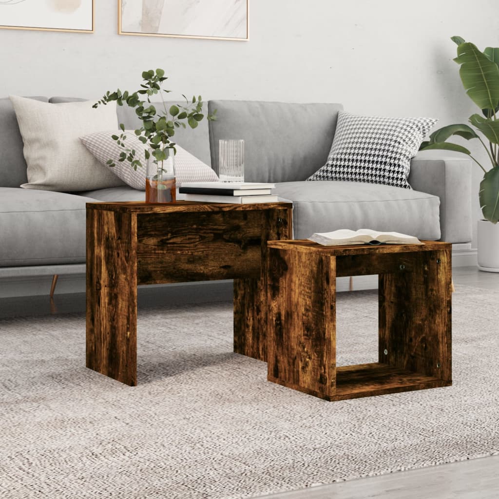Tables basses gigognes 2 pcs chêne fumé bois d’ingénierie - Tables basses