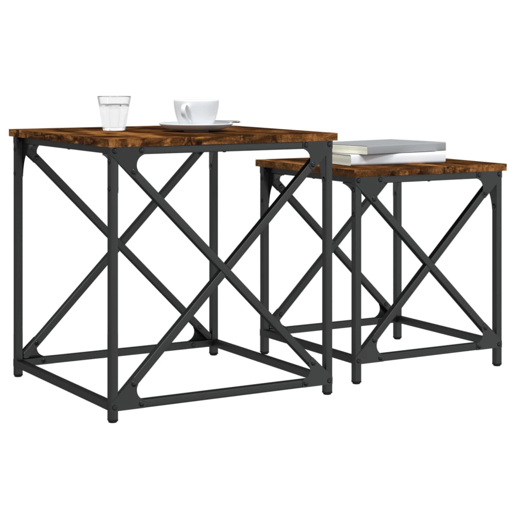 Tables basses gigognes 2 pcs chêne fumé bois d’ingénierie - Tables basses