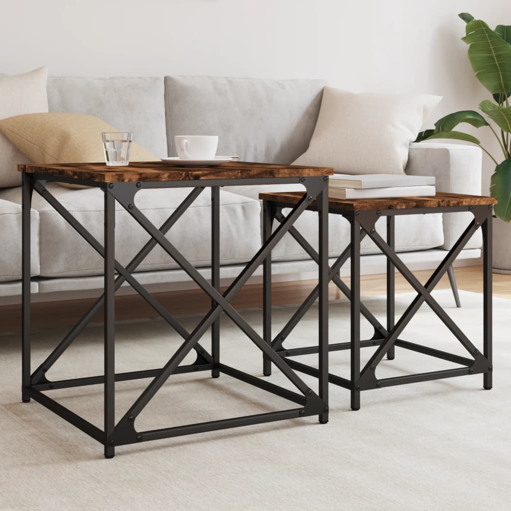 Tables basses gigognes 2 pcs chêne fumé bois d’ingénierie - Tables basses