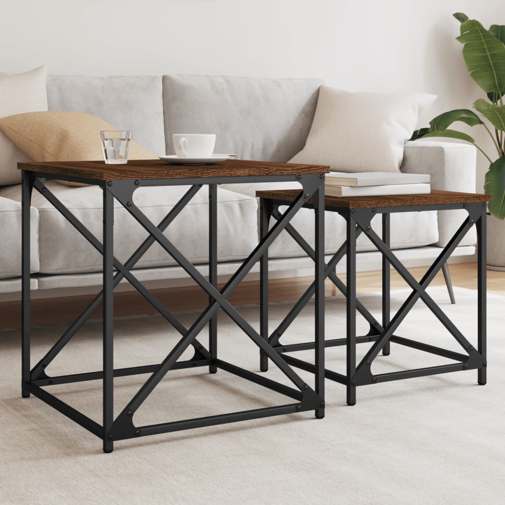 Tables basses gigognes 2 pcs chêne marron bois d’ingénierie - Tables basses